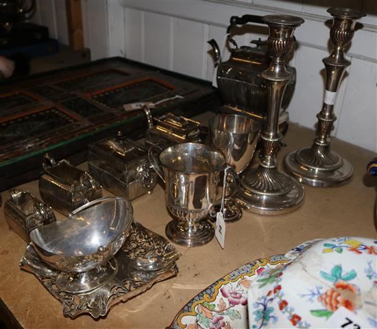 Collection of silver plate, including 5 piece teaset